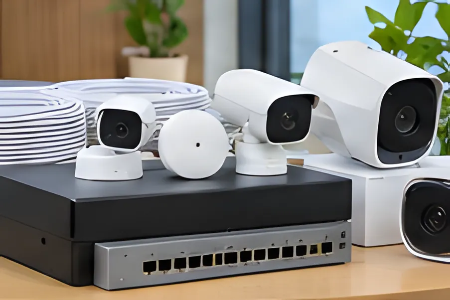 Bộ camera giám sát gồm đầu ghi, switch và các mắt camera