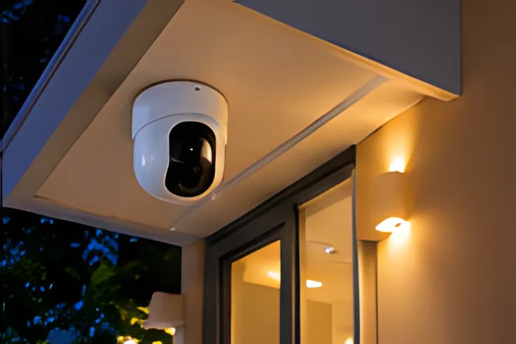 Camera bán cầu gắn trần ở lối vào nhà