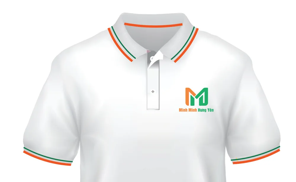 Thiết kế áo polo trắng có logo Minh Minh Hưng Yên, viền cổ xanh lá và cam